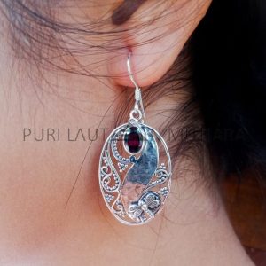 NY-ER063-Hammered Silver Granulation With Gems