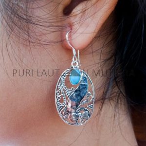 NY-ER063-Hammered Silver Granulation With Gems