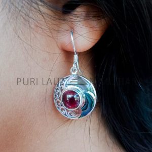 NY-ER067-Round Earringa With Abalone And Gemstone