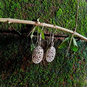 NY-ER085- Oval Flower Sculpture Earrings