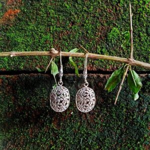 NY-ER085- Oval Flower Sculpture Earrings