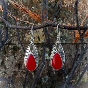 NY-ER132-Silver Drop Earring With Coral