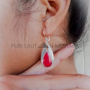 NY-ER132-Silver Drop Earring With Coral