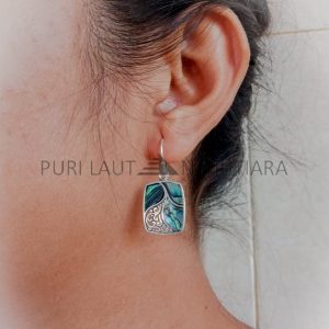 NY-ER136-Silver Rectangle Earring With Abalone