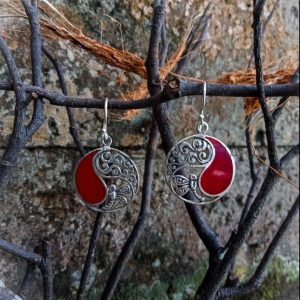 NY-ER139-Silver Round Earring With Coral