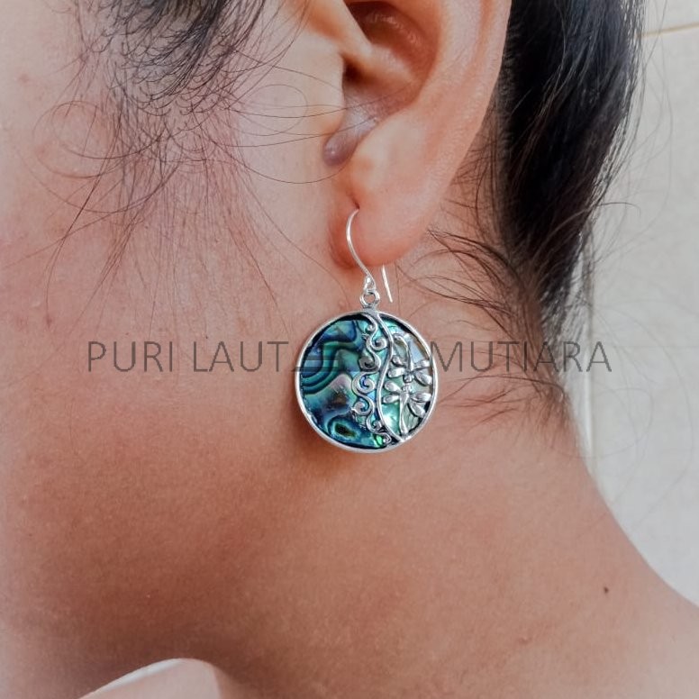 NY-ER140-Silver Round Earring With Abalone