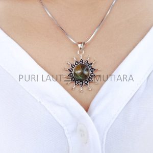 NY-PD028-Silver Gemstone Sun Pendant
