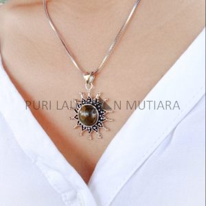 NY-PD028-Silver Gemstone Sun Pendant