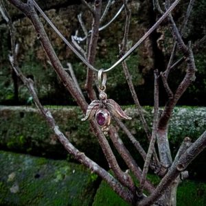 NY-PD030-Silver Leaf With Gemstone Pendant