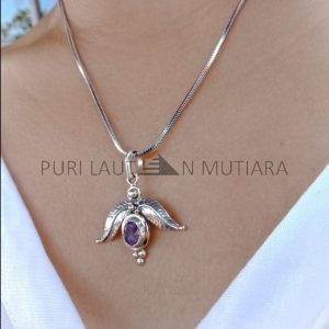 NY-PD030-Silver Leaf With Gemstone Pendant