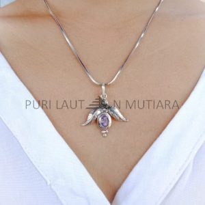 NY-PD030-Silver Leaf With Gemstone Pendant