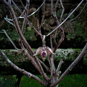 NY-PD030-Silver Leaf With Gemstone Pendant