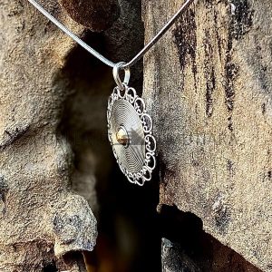 NY-PD035-Silver Flower Disc Pendant With Gold Accent