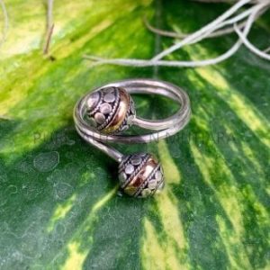 NY-R058-Free Size Ring Small Ball With Gold Accent