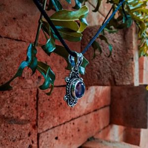 PD19003-Gemstone Pendant Round Bali Ornate Design