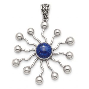 PUK-001-High-Quality Sterling Silver "Sunburst" Pendant with Onyx Center