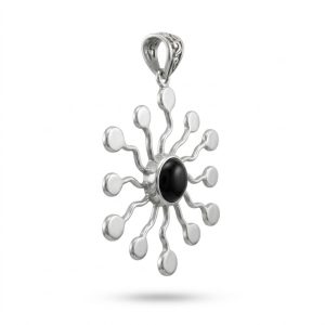 PUK-001-High-Quality Sterling Silver "Sunburst" Pendant with Onyx Center