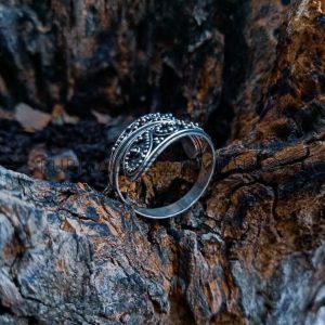 R19009-Fancy Band Ring Bali Granulation Design