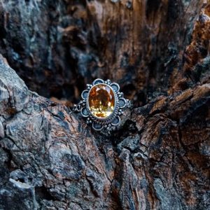 SR004-Citrine Ring Handmade Bali Ornate Design