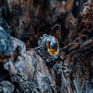 SR004-Citrine Ring Handmade Bali Ornate Design